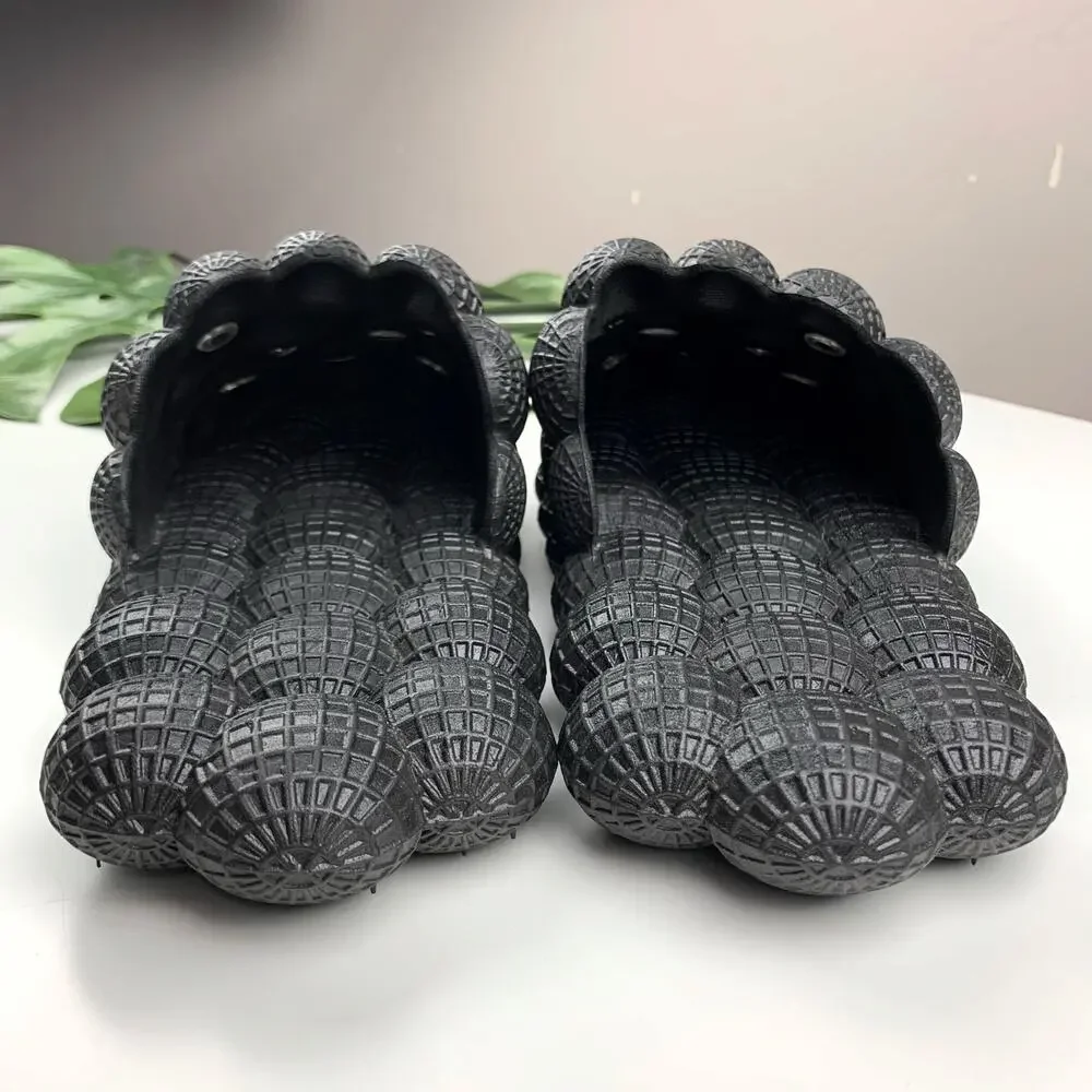 Massage Bubble Slides Black Slip On Sparkly Charms Flowers Butterfly Women's 10